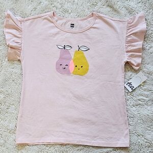NWT TeaCollection Flutter Sleeve Tee in  Pale Pink with Fruit Graphic Size 12